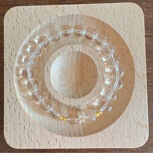 Natural Clear Quartz Beaded Bracelet 8mm 18K Gold Plated Minimalist Handmade